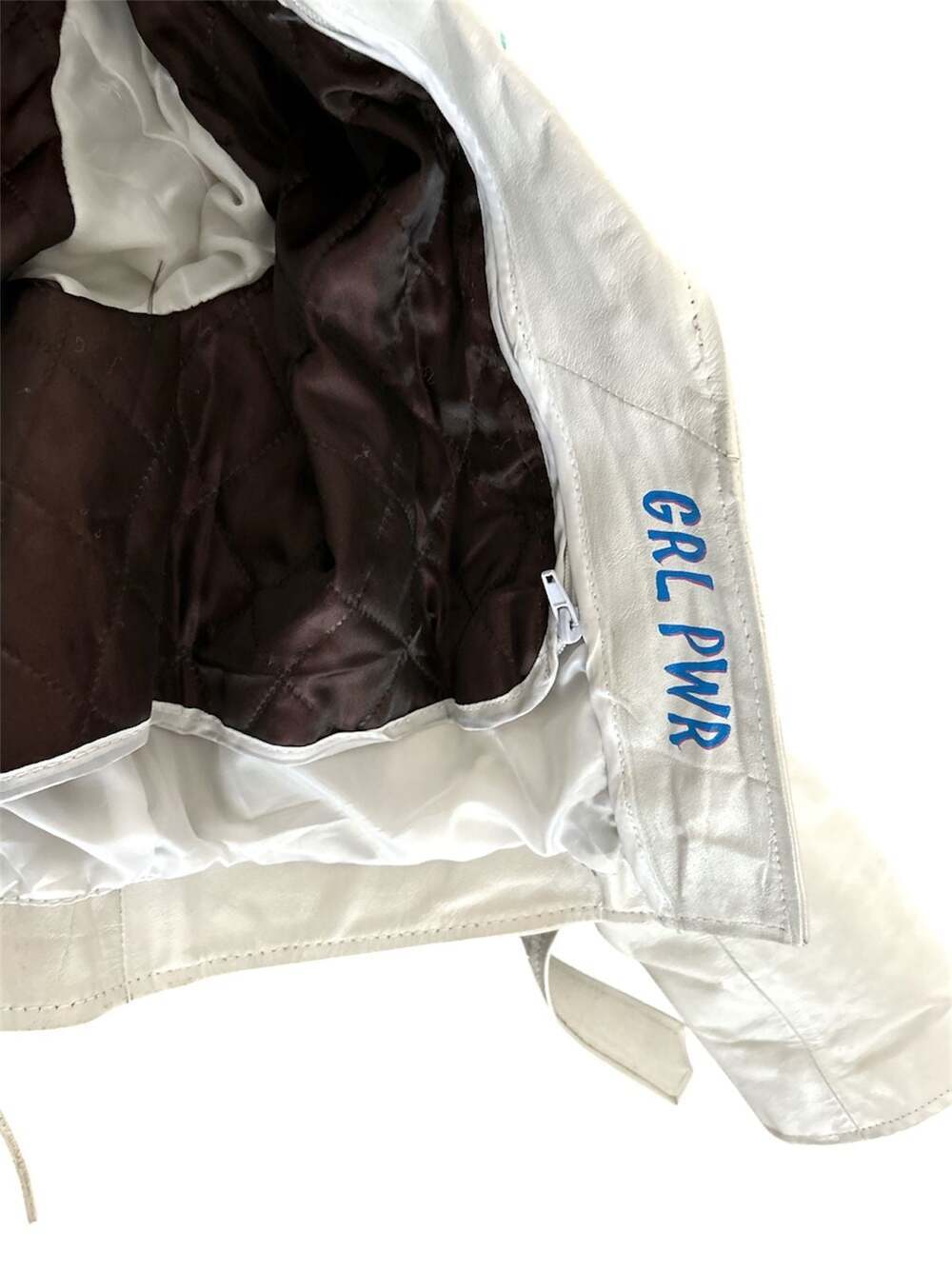 Jamin Leather White Floral Hand-Painted Biker Jacket - Picture 10 of 12